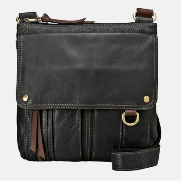 Fossil Morgan Traveler Black Leather Multi-Pocket Adjustable Crossbody - Picture 1 of 11